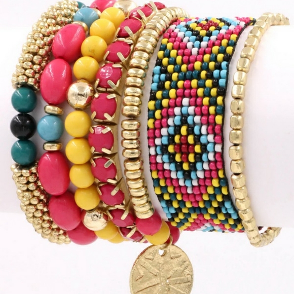 Multicolored Beaded 7 PC Stretch Layered Bracelets - Picture 2 of 5